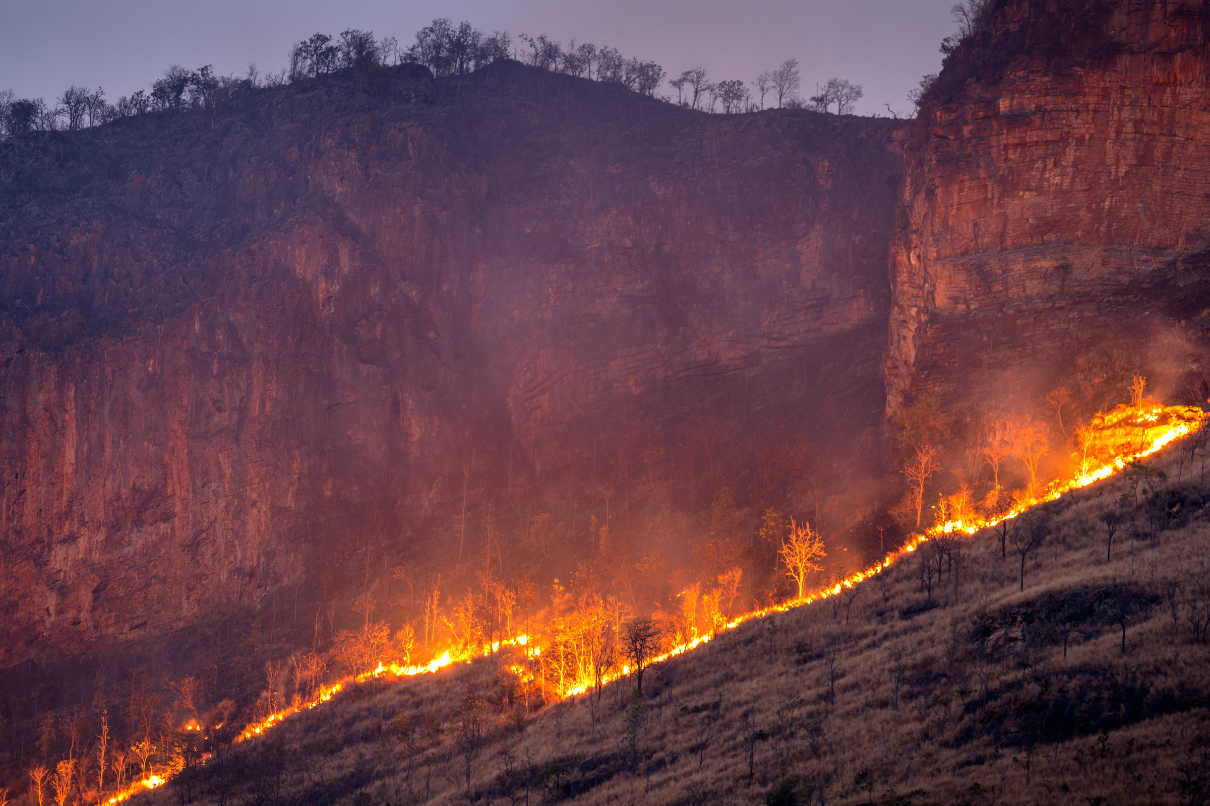 Forest fire on mountains.